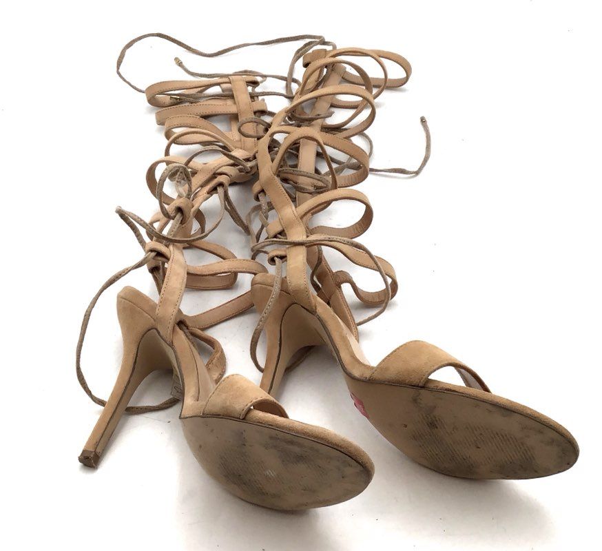 Aldo Hastina Tan Suede Strappy Lace Up Gladiator Stiletto Sandals Size 8.5