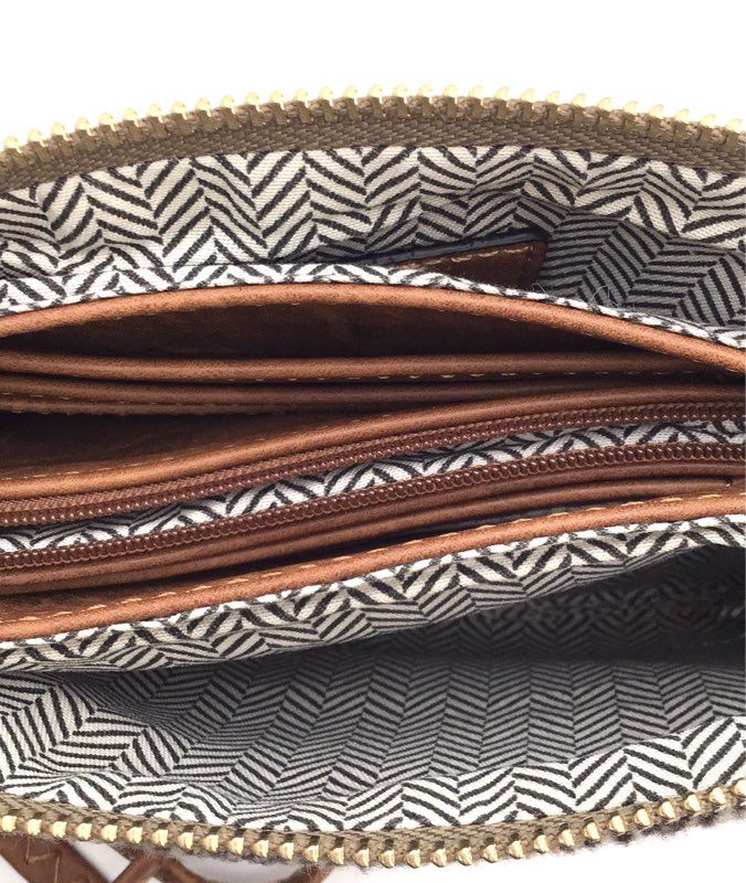 Jen & Co Brown Beige Plaid Buffalo Check Crossbody Wallet Bag Gold Hardware