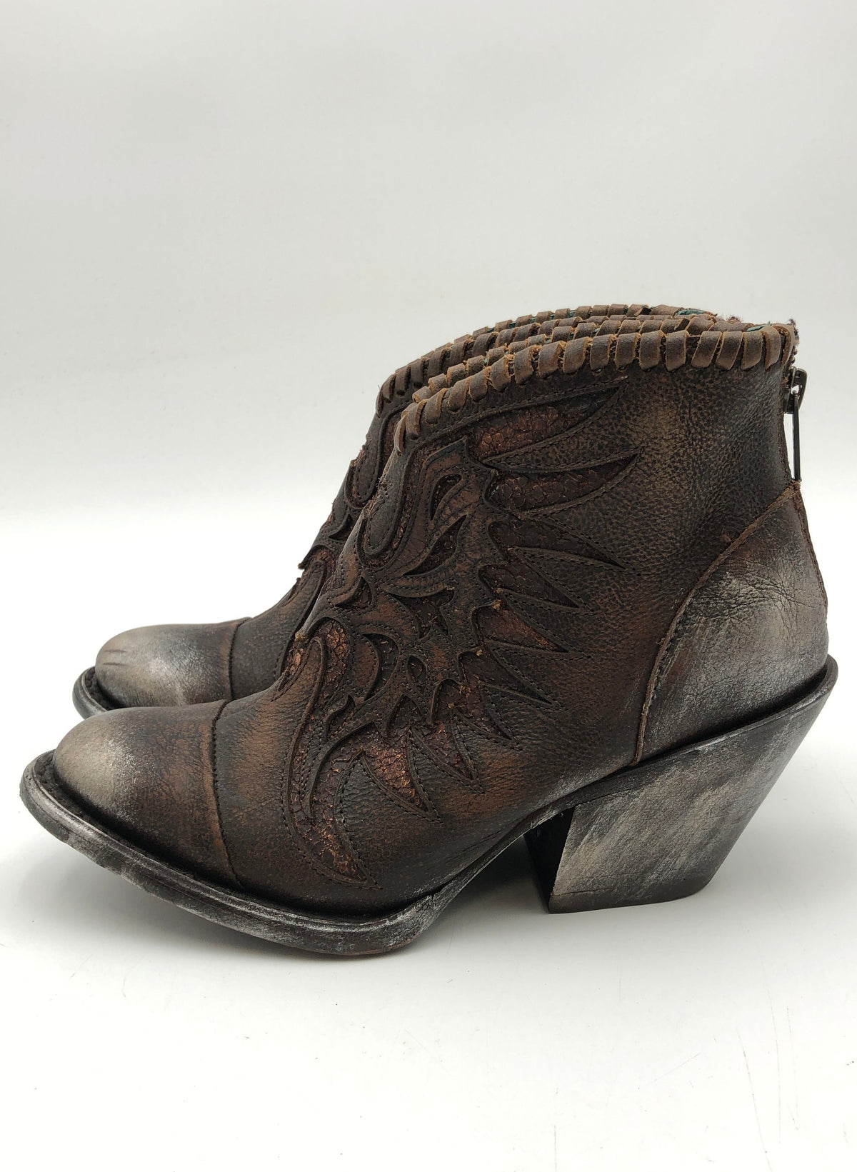 Corral Z0031 Distressed Brown Leather Western Ankle Boots Zip Women's Size 5M