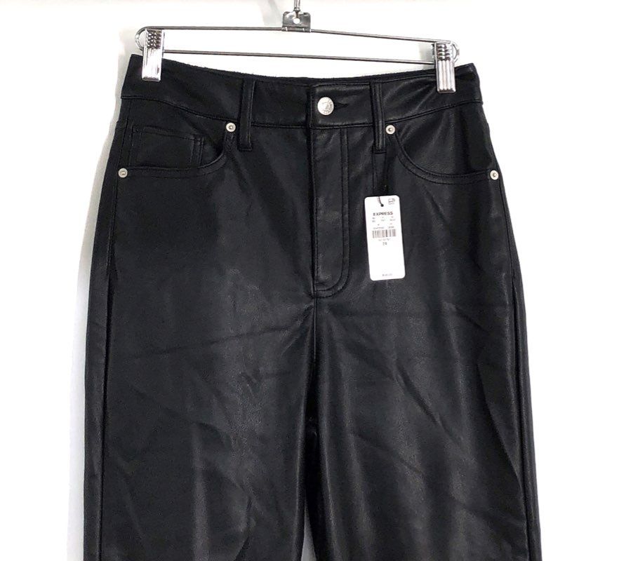 Express Women's Black Faux Leather '90s Slim Super High Rise Pants Sz 2R NWT