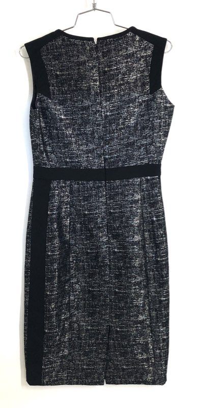 Ports Women's Black White Textured Tweed Panel Sleeveless Sheath Dress Sz 4