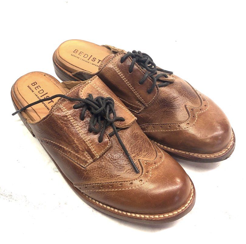 Bed Stu Mickie Distressed Brown Leather Wingtip Cobbler Mule Shoes Women's Sz 7