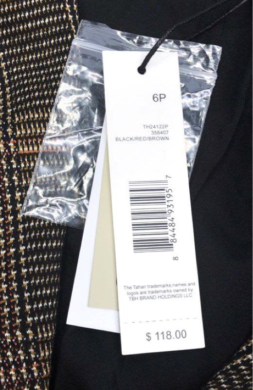 Tahari Women's Brown Black Plaid Petite Single Button Blazer Sz 6P NWT
