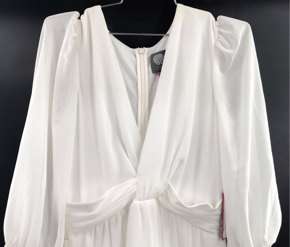 Vince Camuto Women's White V-Neck Twisted Knot Waist Puff Sleeve Dress Size 6