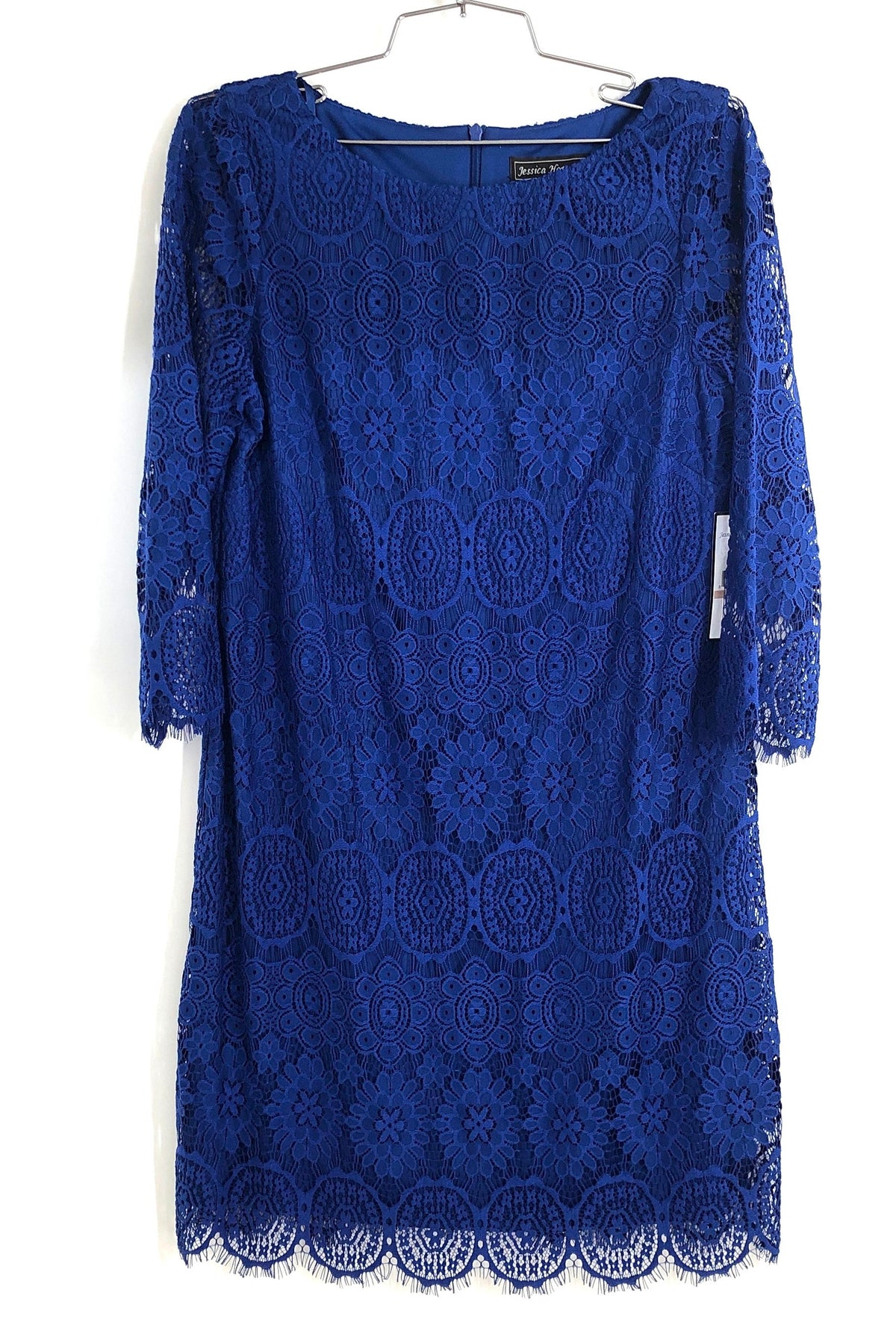 Jessica Howard Women's Royal Blue Lace Sheath Dress 3/4 Sleeve Petite NWT Sz 12P