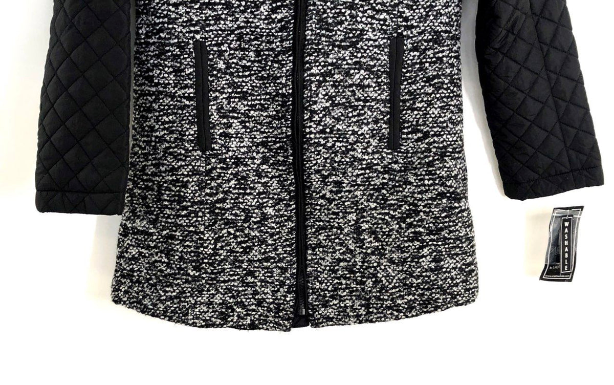 R 1881 S. Rothschild Hooded Coat Black White Faux Tweed Quilted NWT 12