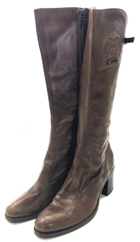 Nero Giardini Brown Leather Knee High Riding Boots Side Zip Made In Italy Sz 38