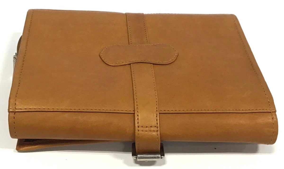 Piel Tan Genuine Leather Hanging Toiletry Bag Travel Dopp Kit Silver Hardware