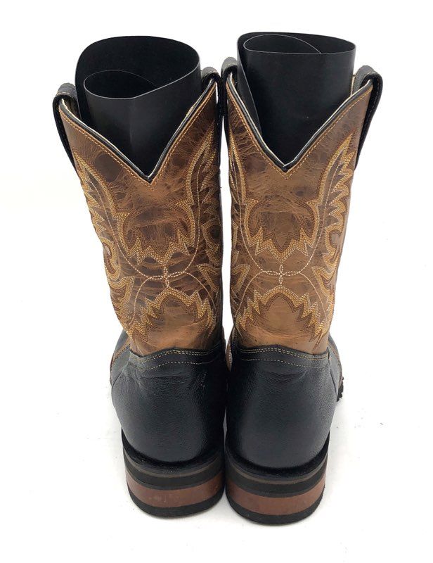 Arango Bull Renegado Black Tan Leather Square Toe Cowboy Boots Men's Size 8.5