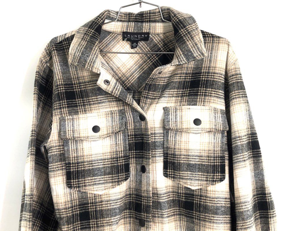 Laundry by Shelli Segal Women's Mink Plaid Shacket Shirt Jacket Tan Black NWT XS
