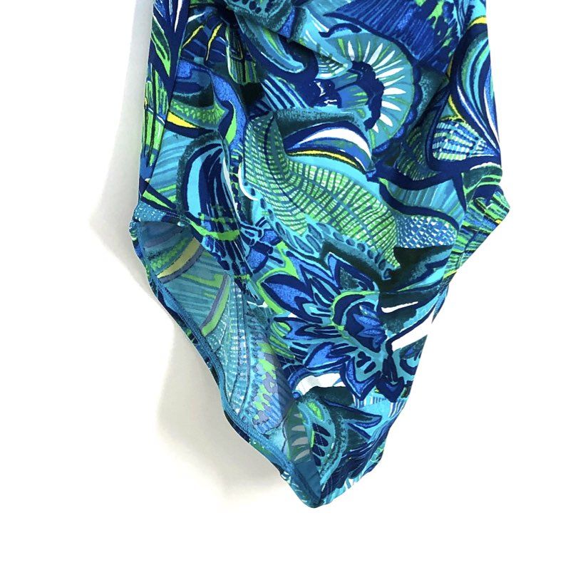 Skinnydippers Women's Flapjack One Piece Swimsuit Blue Multi One Shoulder NWT M