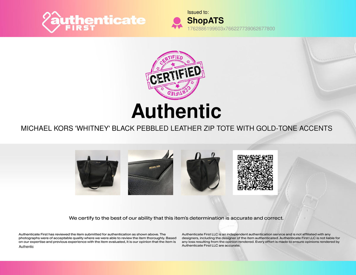 Michael Kors 'Whitney' Black Pebbled Leather Tote with Gold-Tone Hardware (+COA)