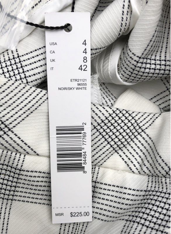 NWT Elie Tahari Women's Sky White Plaid Trouser Pants - Size 4