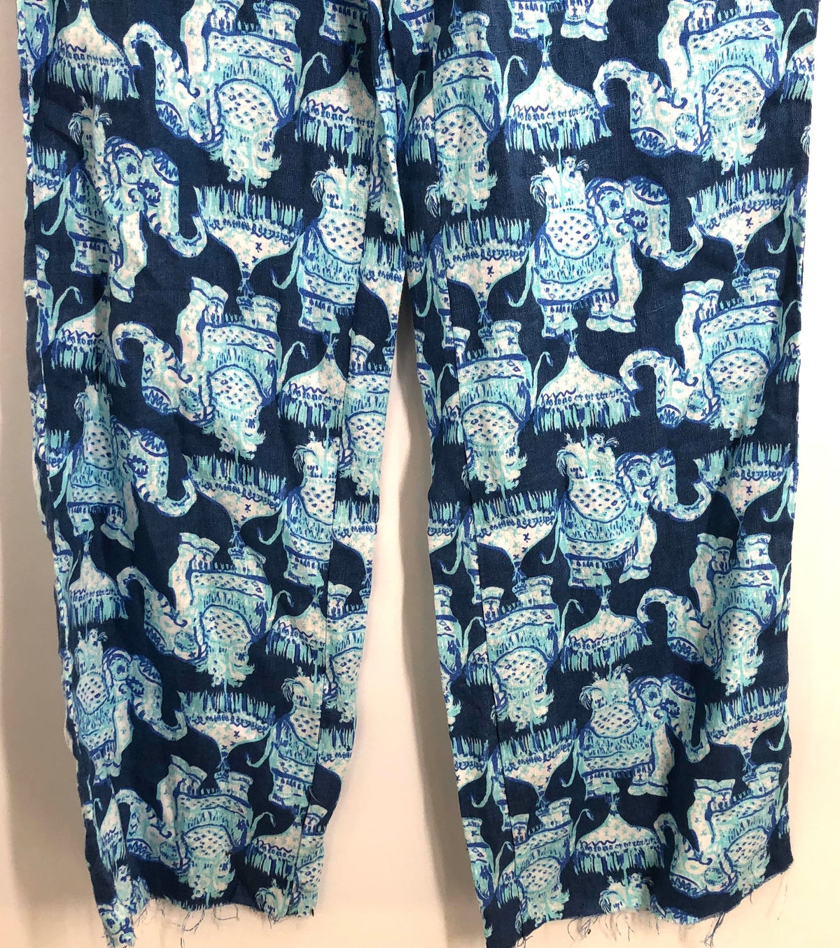 Lilly Pulitzer Women's Florita Linen Pant Deep Indigo Joy Ride Elephant Sz S NWT
