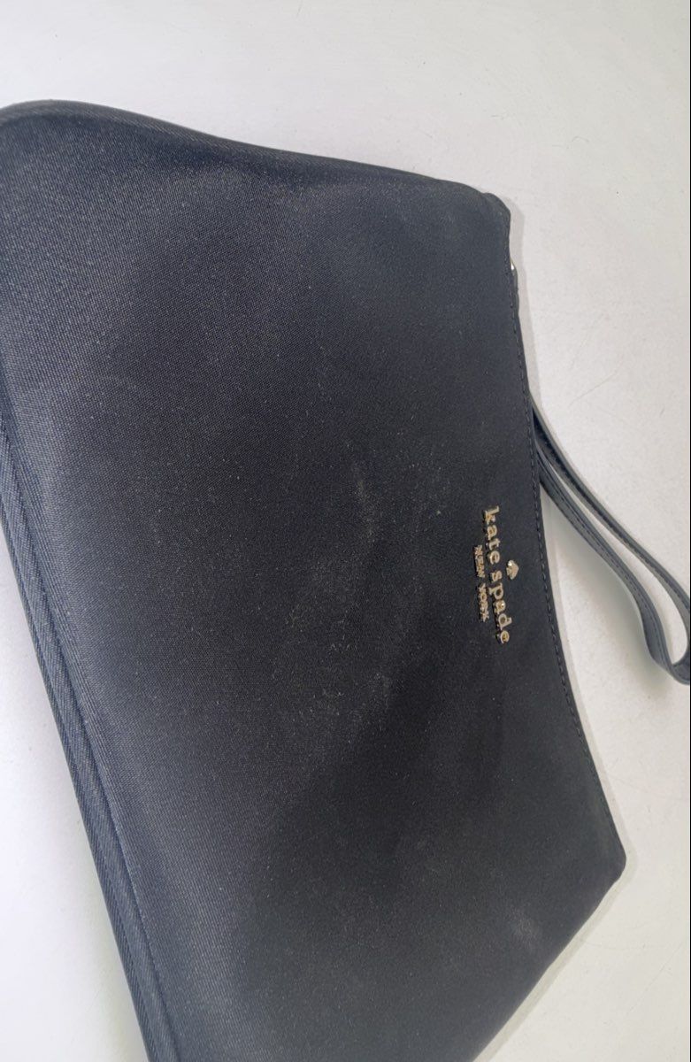 Kate Spade New York Black Nylon Wristlet Small Pouch Clutch Gold Hardware