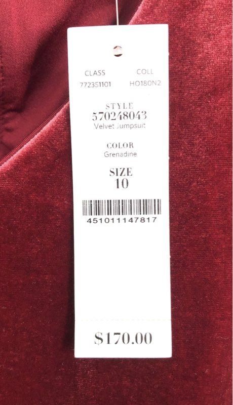 White House Black Market Women's Grenadine Velvet Jumpsuit Flutter Sz 10 NWT