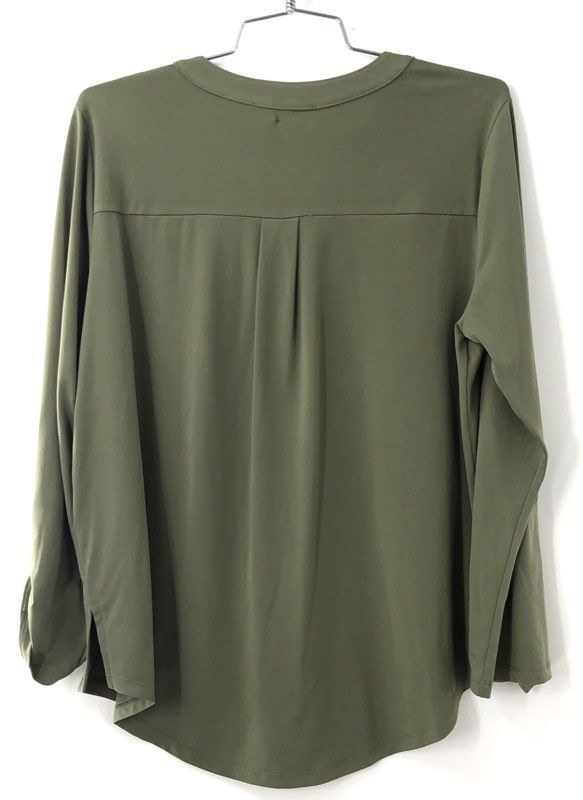 Michael Kors Women's Army Green Gold Zip Front Tunic Blouse Long Sleeve Sz L NWT