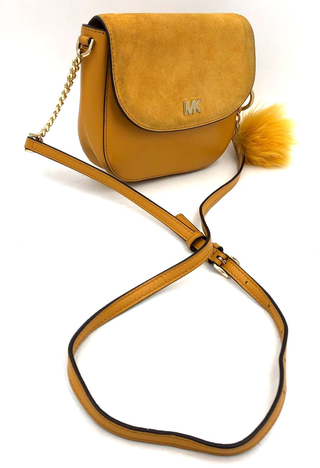 Authentic Michael Kors Women&#39;s Yellow Suede Leather Crossbody Bag - COA Included