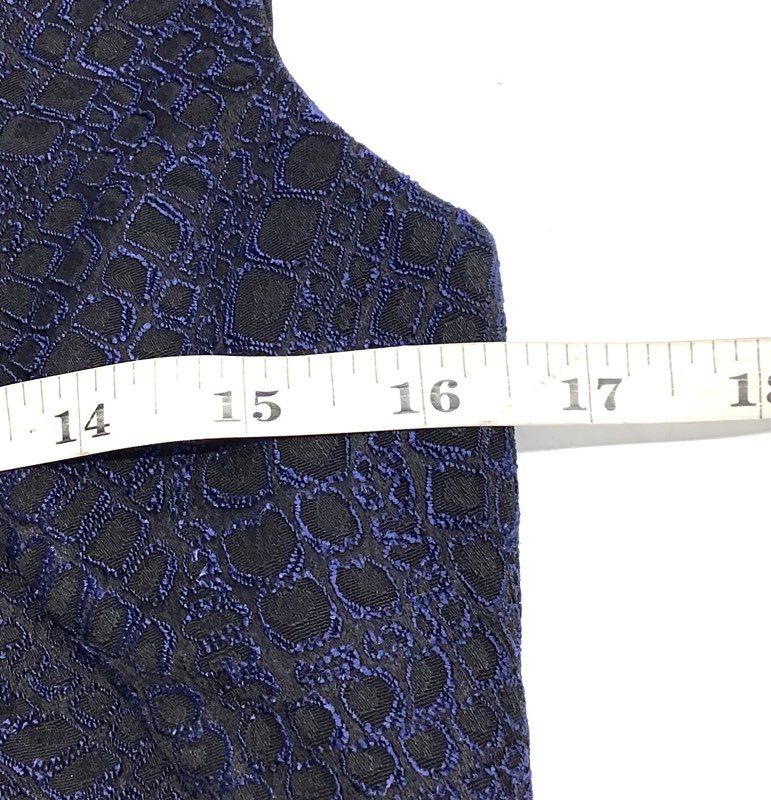 Kimberly Ovitz Women's Navy Textured Jacquard Open Back Dress Silk Lined Sz 8