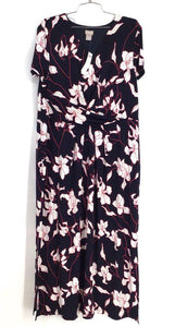 NWT Chico's Women's Multicolor Floral Wine Matte Short Sleeve Maxi Dress - Sz 16