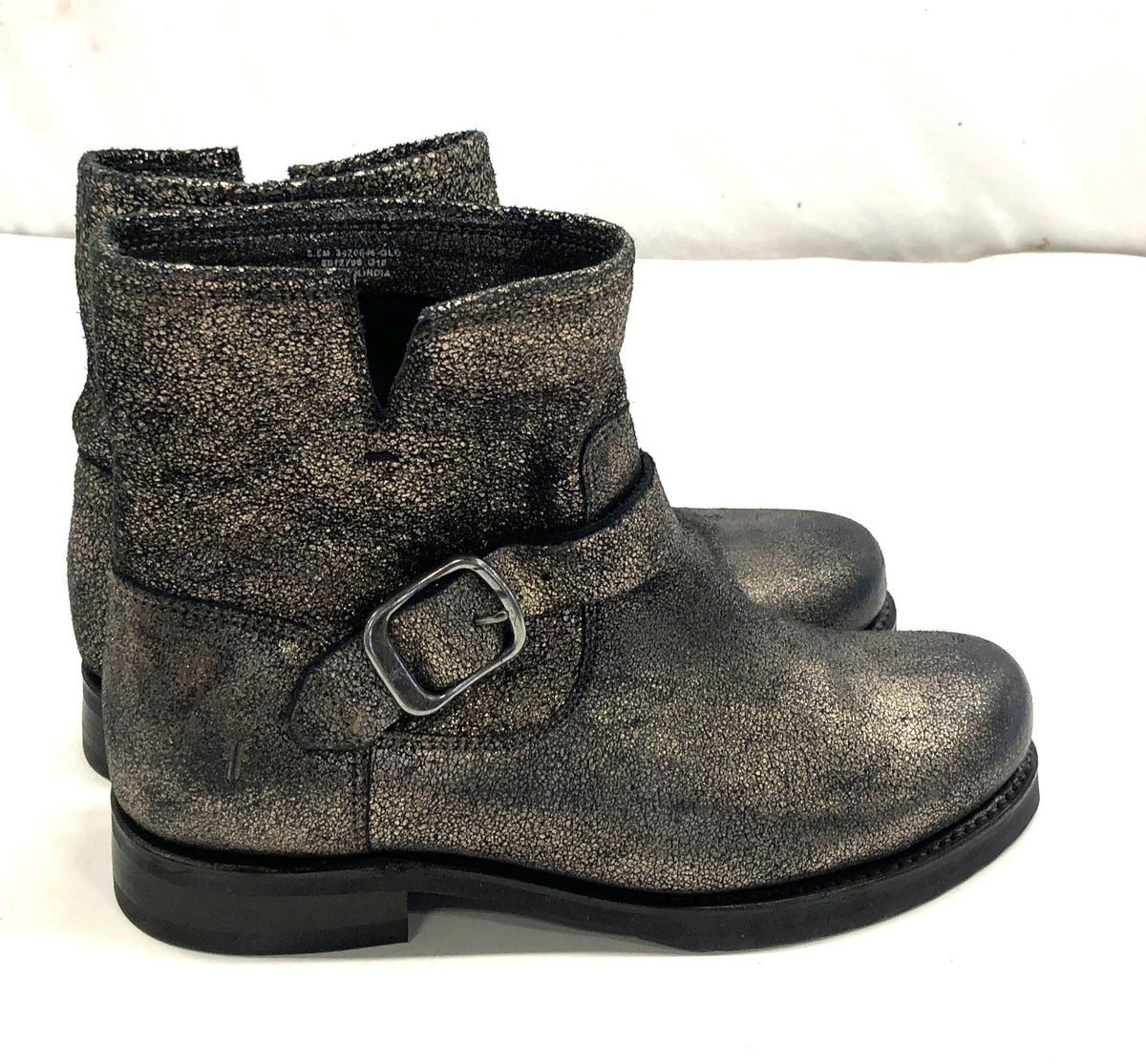 Frye Metallic Gold Distressed Leather Moto Ankle Boots Women's Size 8.5