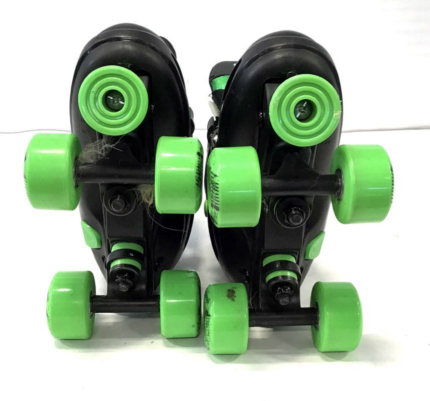 Roller Derby Tracer Adjustable Quad Roller Skates Black Green Youth Size 3-6