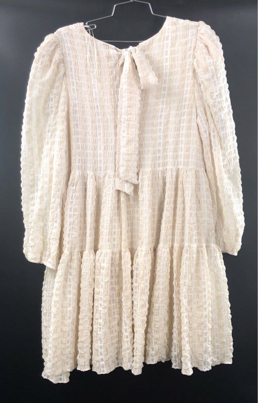 English Factory Women's Cream White Plaid Smocked Tiered Puff Sleeve Dress Sz 1X