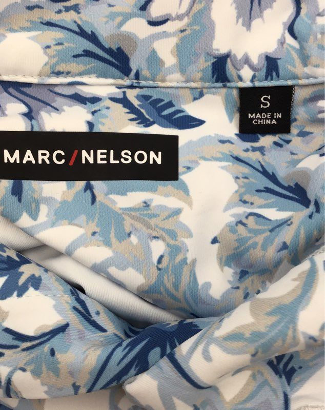 NWT Marc Nelson Men&#39;s Blue Damask Floral Golf Polo Button-Up Shirt - Size S