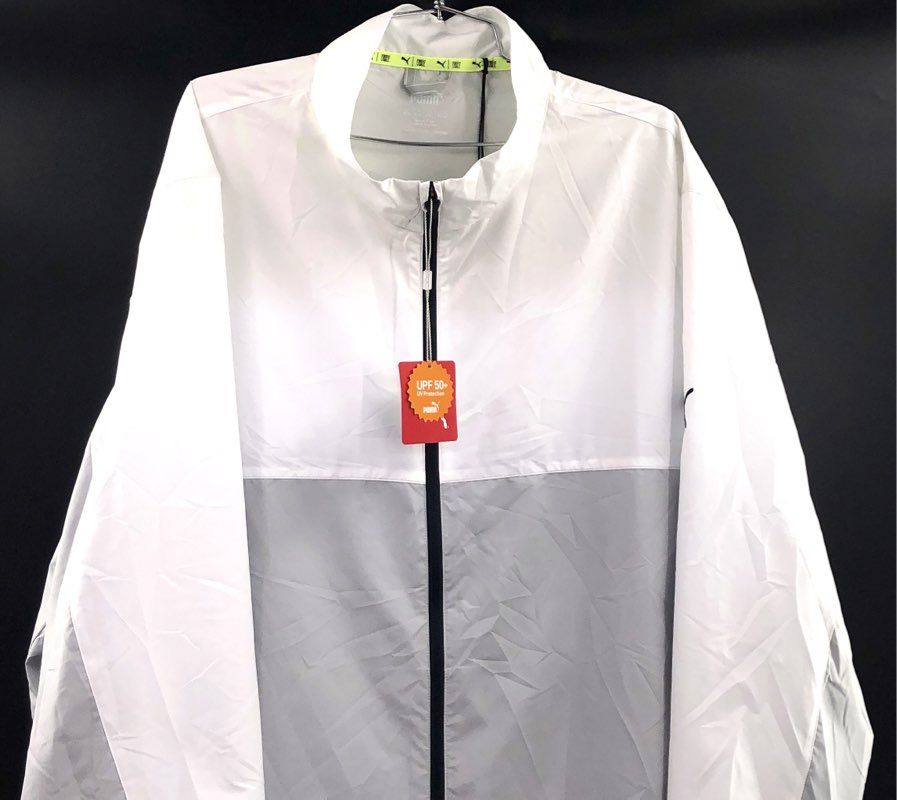 Puma Men's First Mile Wind Jacket White Gray Colorblock UPF 50+ NWT Size XXL
