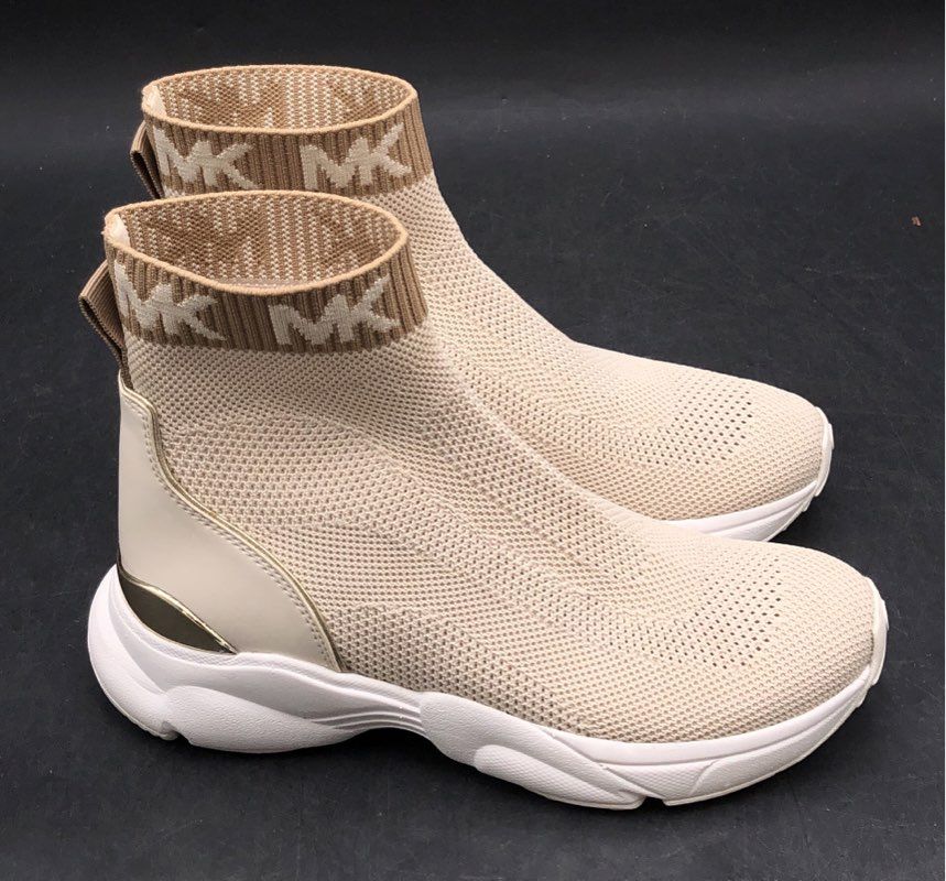 Michael Kors Skyler Knit Sock Sneaker Cream Gold High Top Bootie Size 6