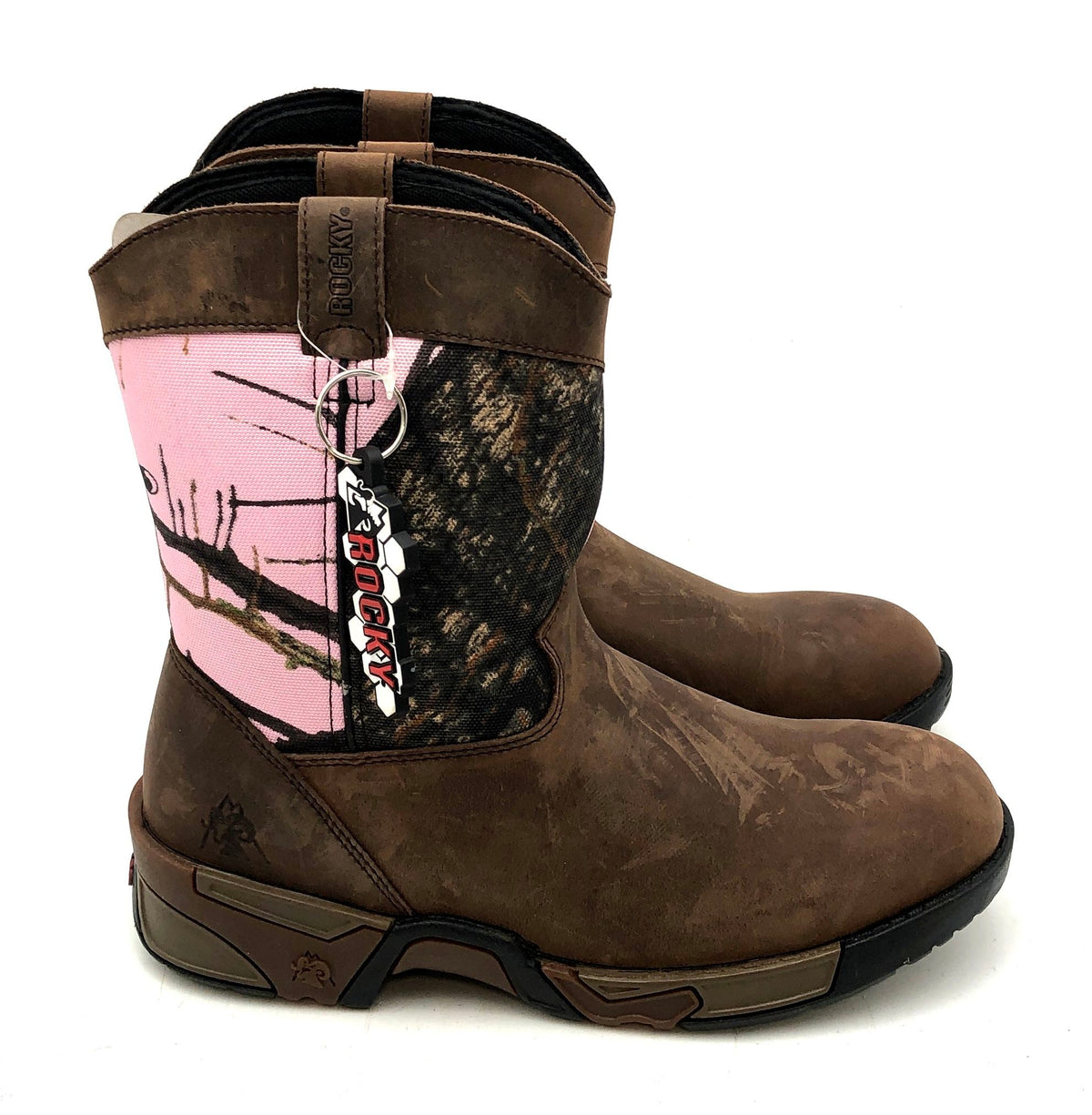 Rocky Kid's 8" Hunting Brown Pink Camo Leather Boots RKYS038 Size 5.5