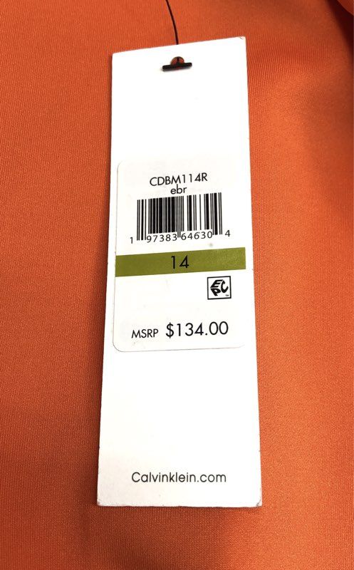 Calvin Klein Women's Orange Cold Shoulder Sheath Zip Back Dress Sz 14 NWT
