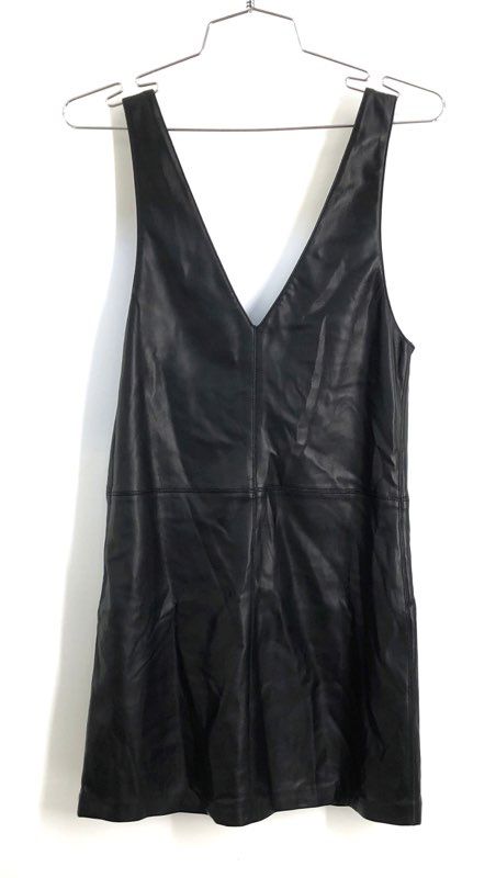 Mango Women's Black Faux Leather Pichi 447Sixties Pinafore Dress NWT Sz XXS