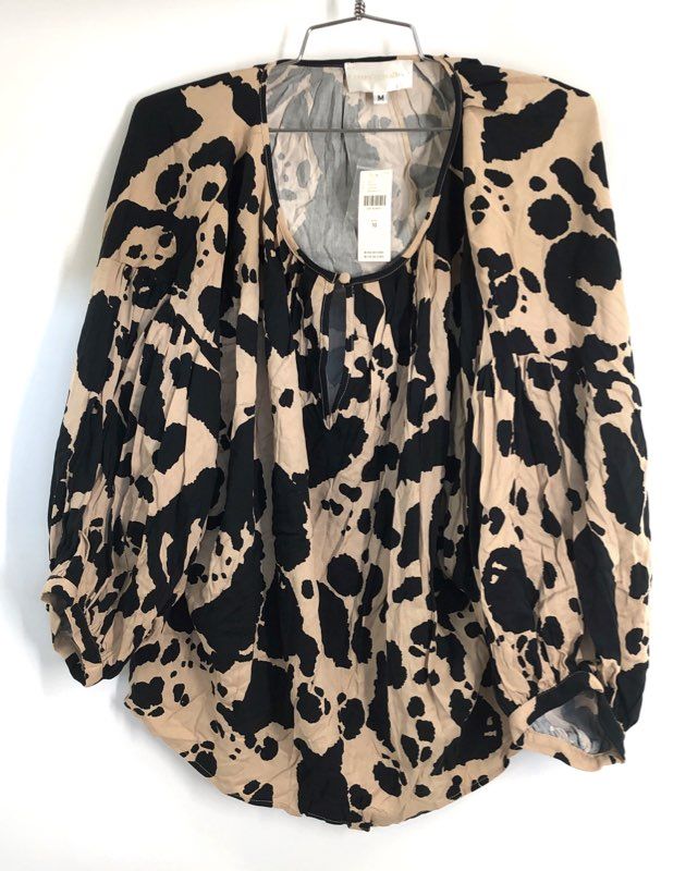 Corey Lynn Calter Women's Black Motif Abstract Animal Print Blouse Sz M NWT