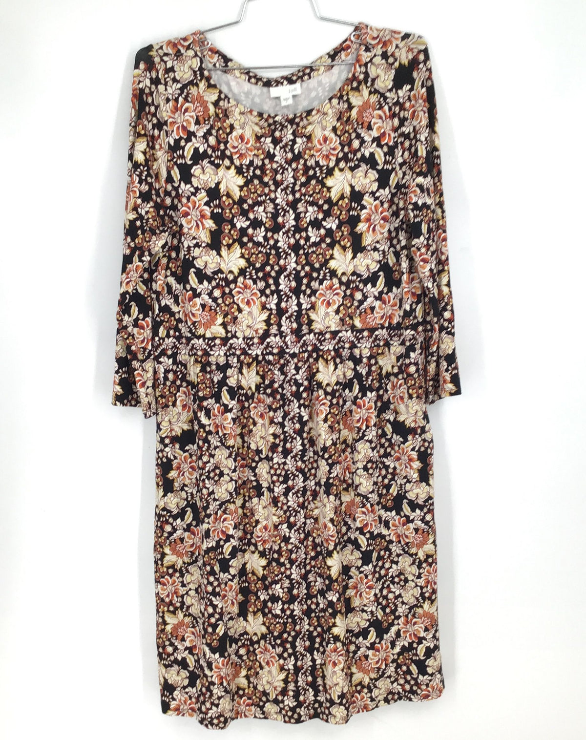 NWT J. Jill Women&#39;s Multicolor Floral 3/4 Sleeve Round Neck A-Line Dress - Sz S