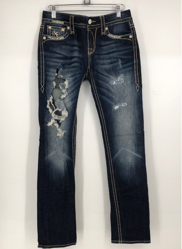 Rock Revival Women&#39;s Blue Karla Distressed Denim Straight Jeans - Size 27