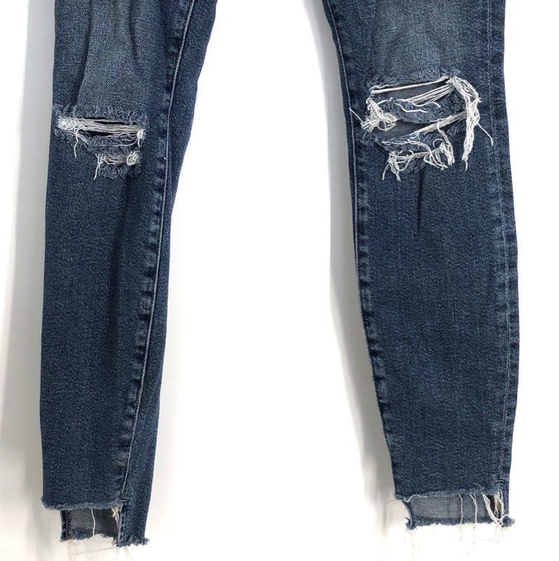Frame Women's Le Skinny de Jeanne Blue Beckett Lane Distressed Raw Hem Jeans 24