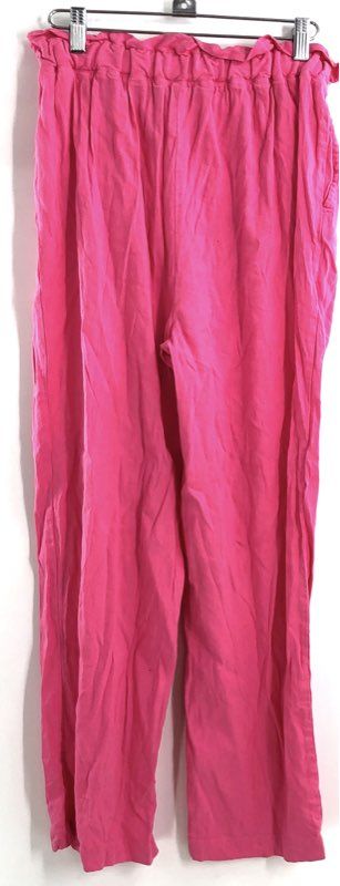 Monrow Women's Pink Wide Leg Pants Linen Blend Paperbag Waist Sz S