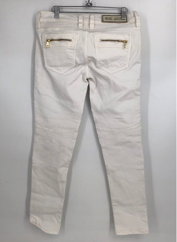 NWT Rock Revival Women&#39;s White Gaby Moto Denim Skinny Jeans - Size 29