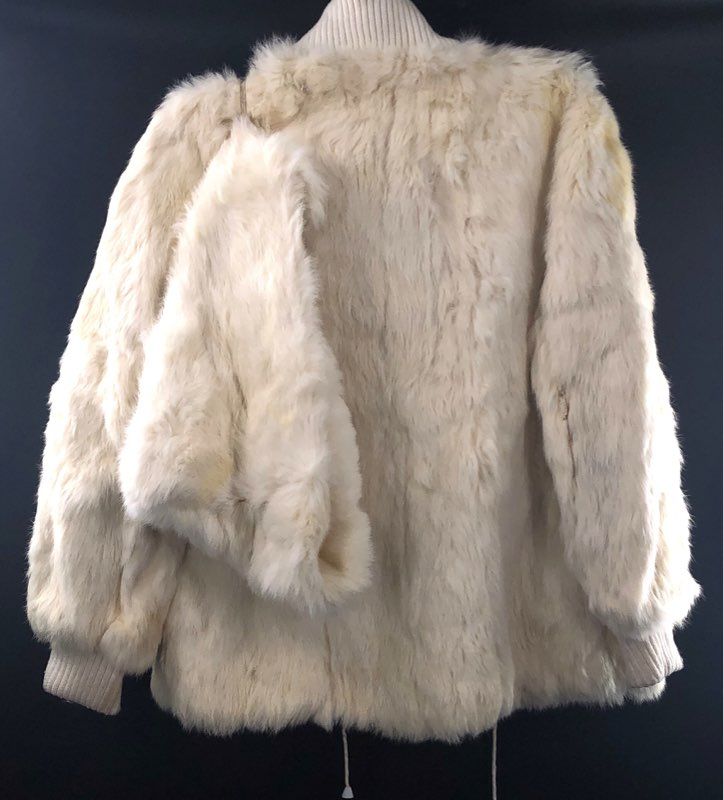 Vintage 90s Wilsons Leather Women's Cream Rabbit Fur Zip Up Jacket Sz M