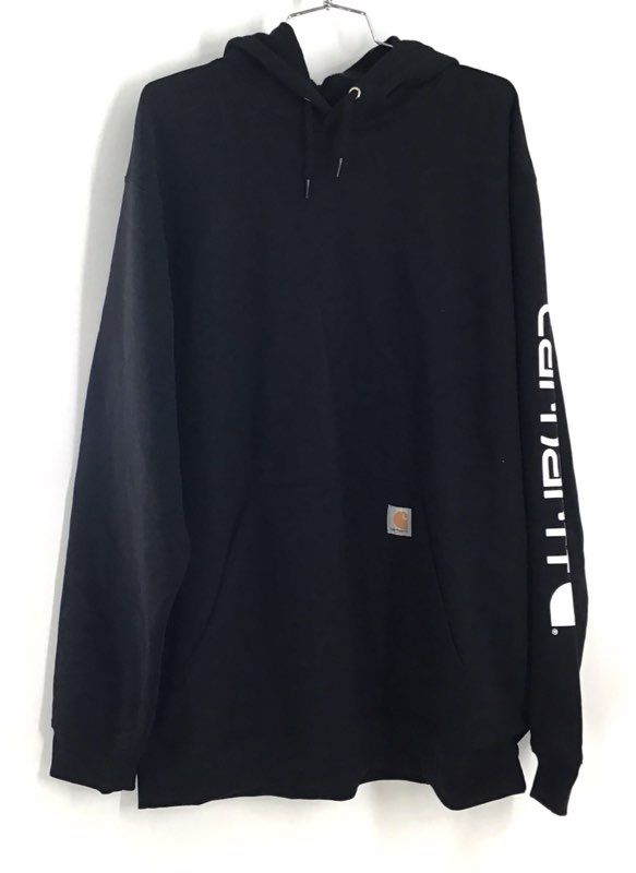 Carhartt Men's Black K288 Logo Sleeve Graphic Loose Fit Hoodie Sz XL