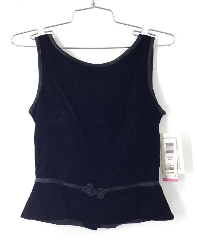 Vintage 90s Jessica Howard Women's NWT Black Velvet Peplum Top Vest Sz 4P