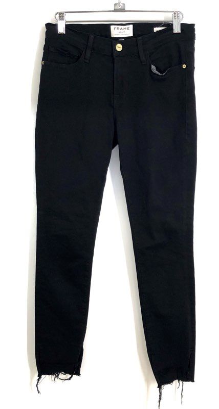 FRAME Women's Black Le Skinny de Jeanne Jeans Raw Released Frayed Hem Sz 27