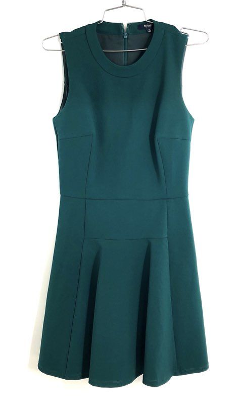 Madewell Women's Teal Green Ponte Fit and Flare Sleeveless Zip Back Dress Sz 0