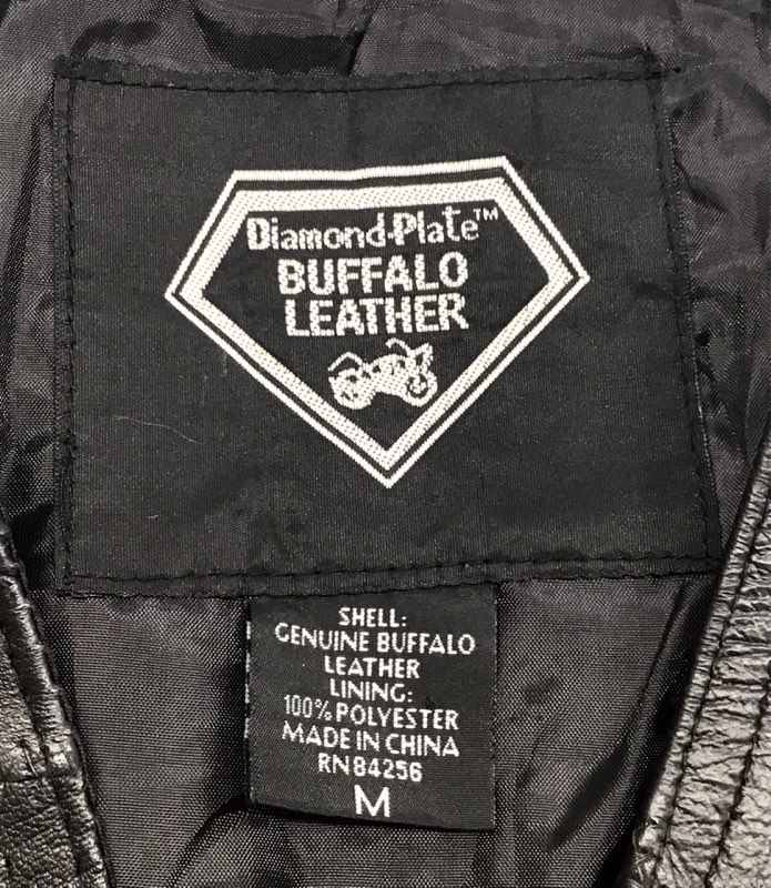 Vintage Diamond Plate Buffalo Leather Motorcycle Vest Patched Side Lace Sz M