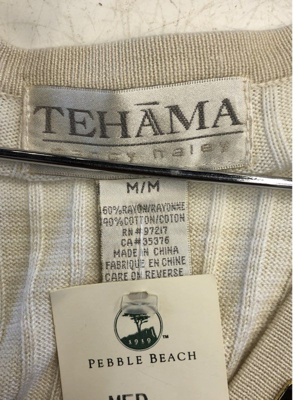 NWT Tehama Pebble Beach Women's Cardigan Sweater Cream Tan Colorblock M