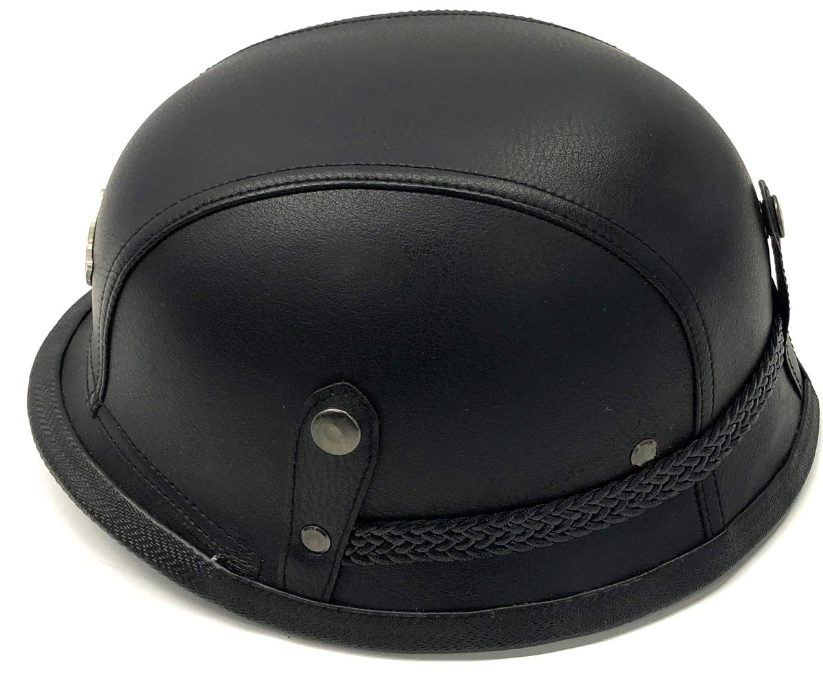 Lot of 2 Zengen KCO Black Faux Leather Motorcycle Half Helmets Size L