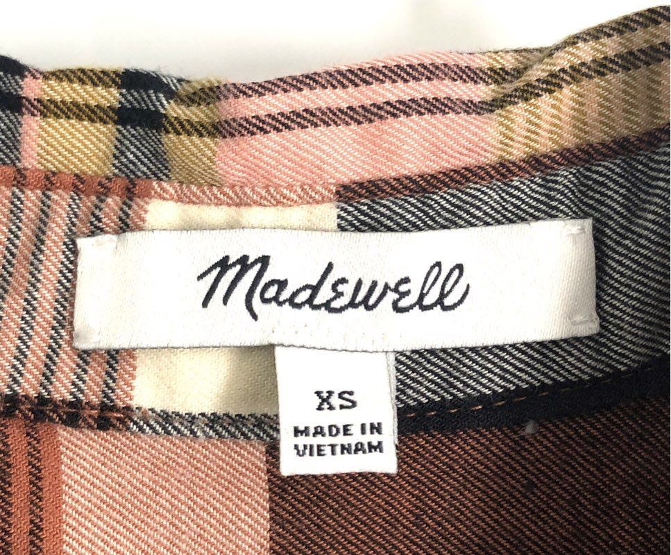 Madewell Women's Pink Brown Plaid Button Down Shirt Long Sleeve Pockets Sz XS