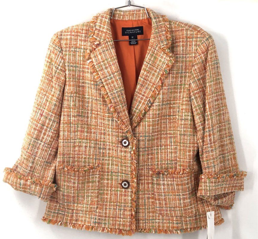 NWT Jones New York Women's Tang Orange Plaid Blazer - Size 12