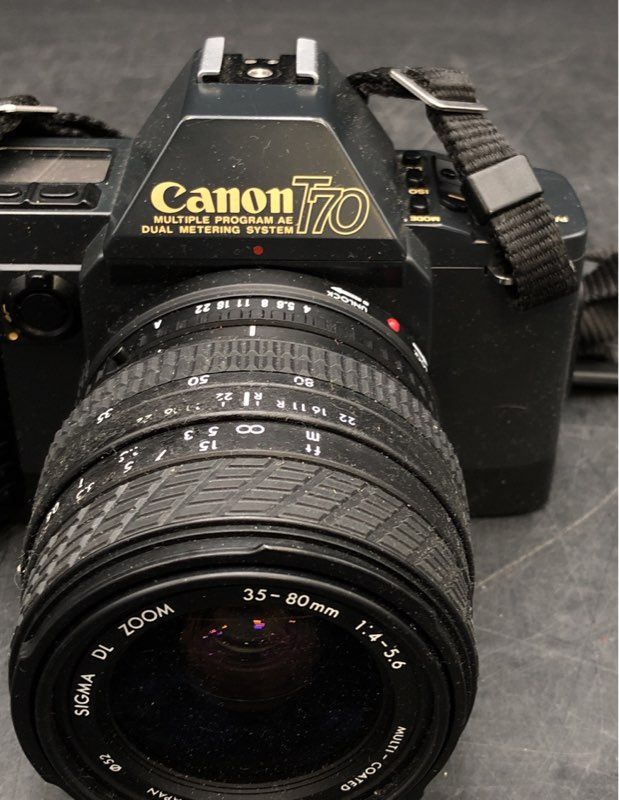 Vintage Canon T70 35mm SLR Camera + 2 Lenses Lot Canon FD Mount